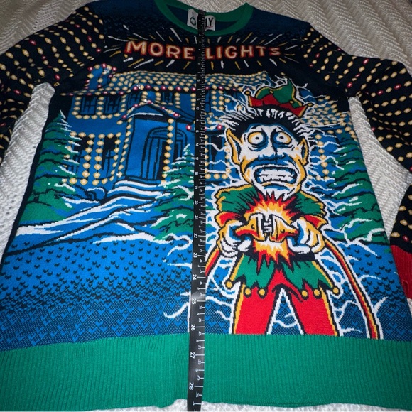 Ugly Festive Blue and Green Crewneck Sweater with Christmas Lights - Picture 6 of 6